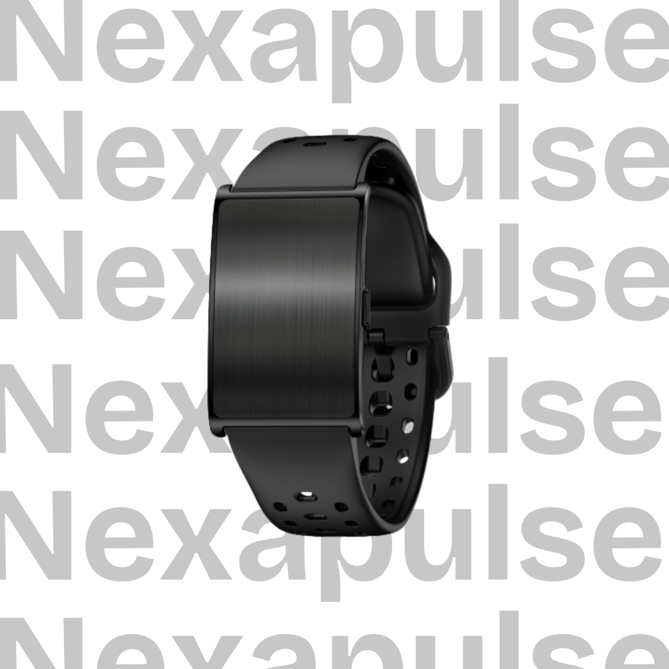 Black smartwatch on a white background with 'Nexapulse' branding.