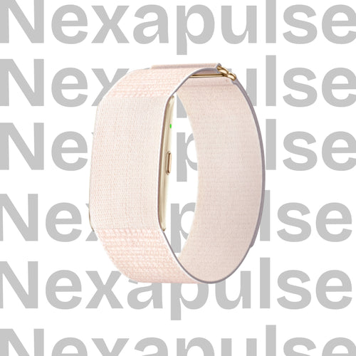 Beige neck pillow on a white background with 'Nexapulse' branding.