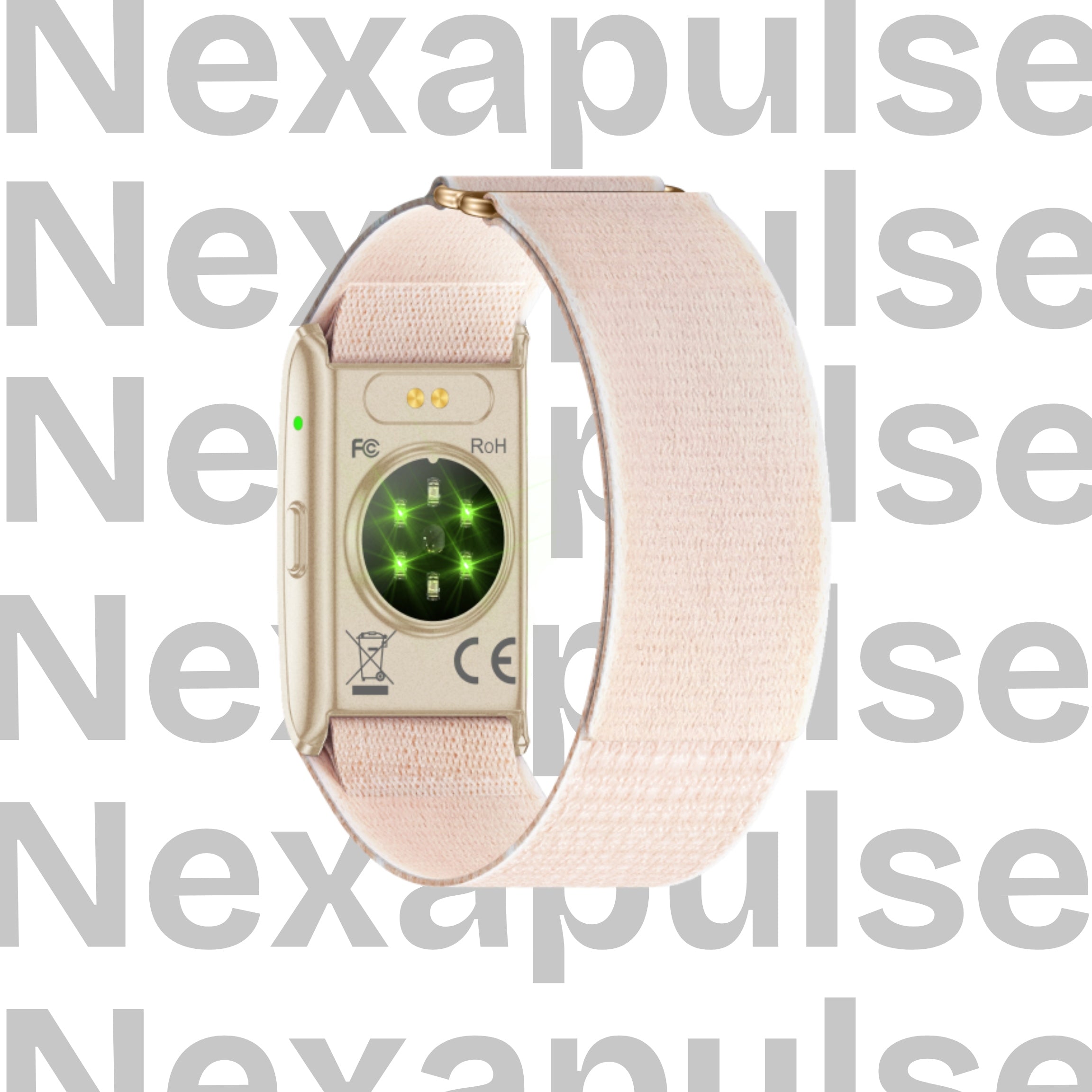 Nexapulse device with a pink band on a white background with 'Nexapulse' text.